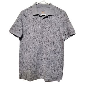 St. John's Bay Polo Shirt Mens Size Small Gray Leaf Print Short Sleeve Top